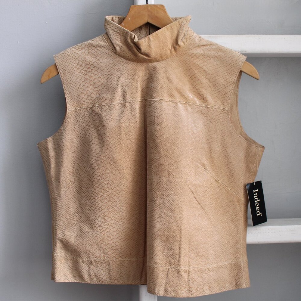 Indeed VTG Y2K Tan Snake Embossed Leather Sleeveless Turtle Neck Top Size Large